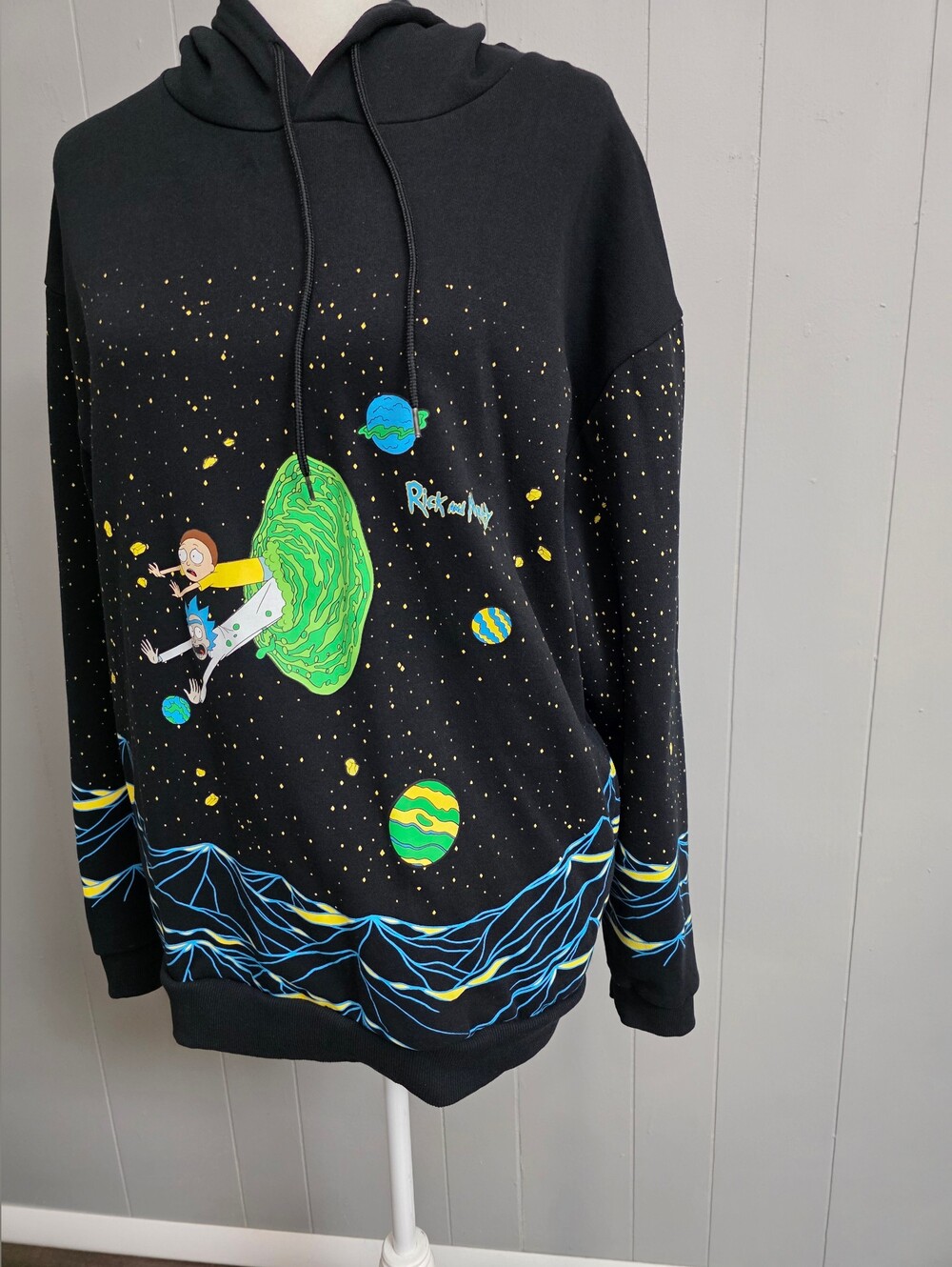 Rick And Morty Unisex Portal Space Scene Black Hoodie Size L - Picture 3 of 13